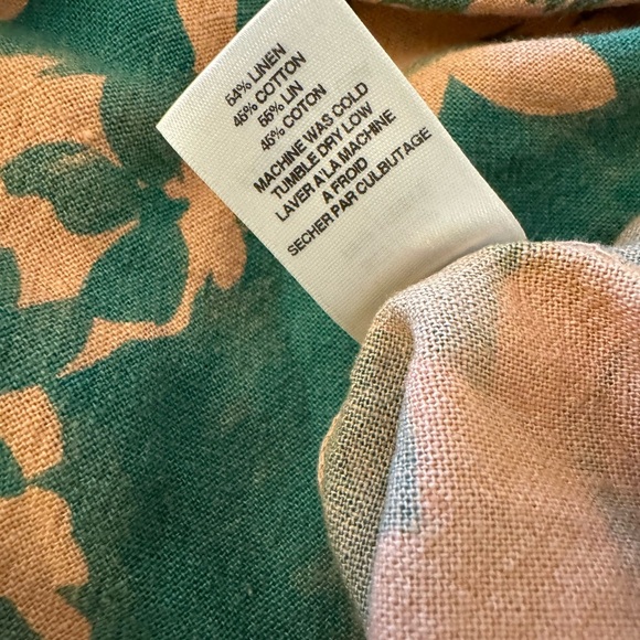 Amadi | Anthropologie | Maia Tie-Front Blouse | Linen Blend | Pink & Green | M - Picture 13 of 13